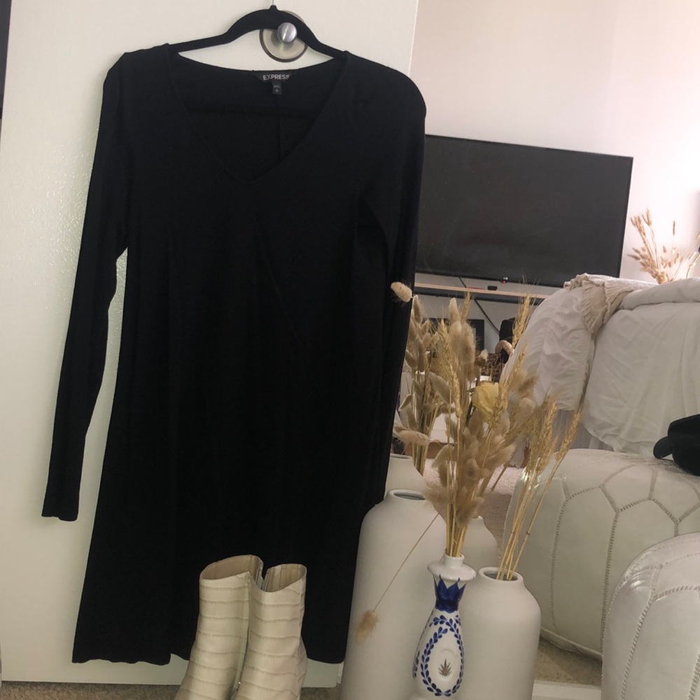 Long sleeve skater skirt black dress
